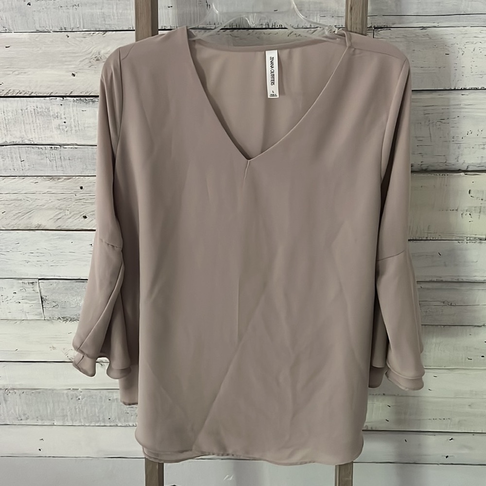 Tan Blouse with belle sleeves. Like new condition
